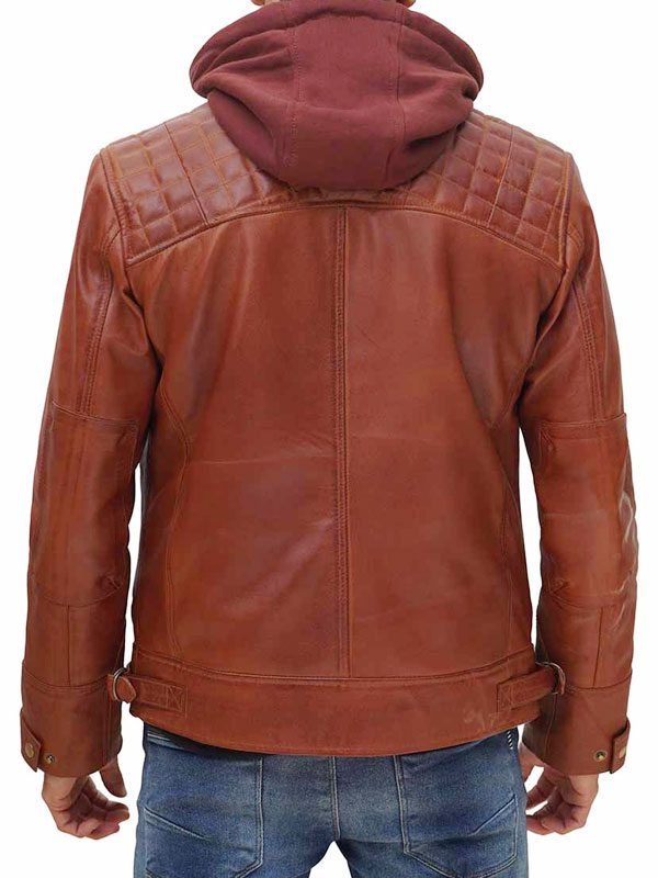 William Men's Brown Leather Jacket With Hood