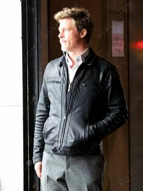 Wolves 2024 Brad Pitt Black Genuine Leather Jacket