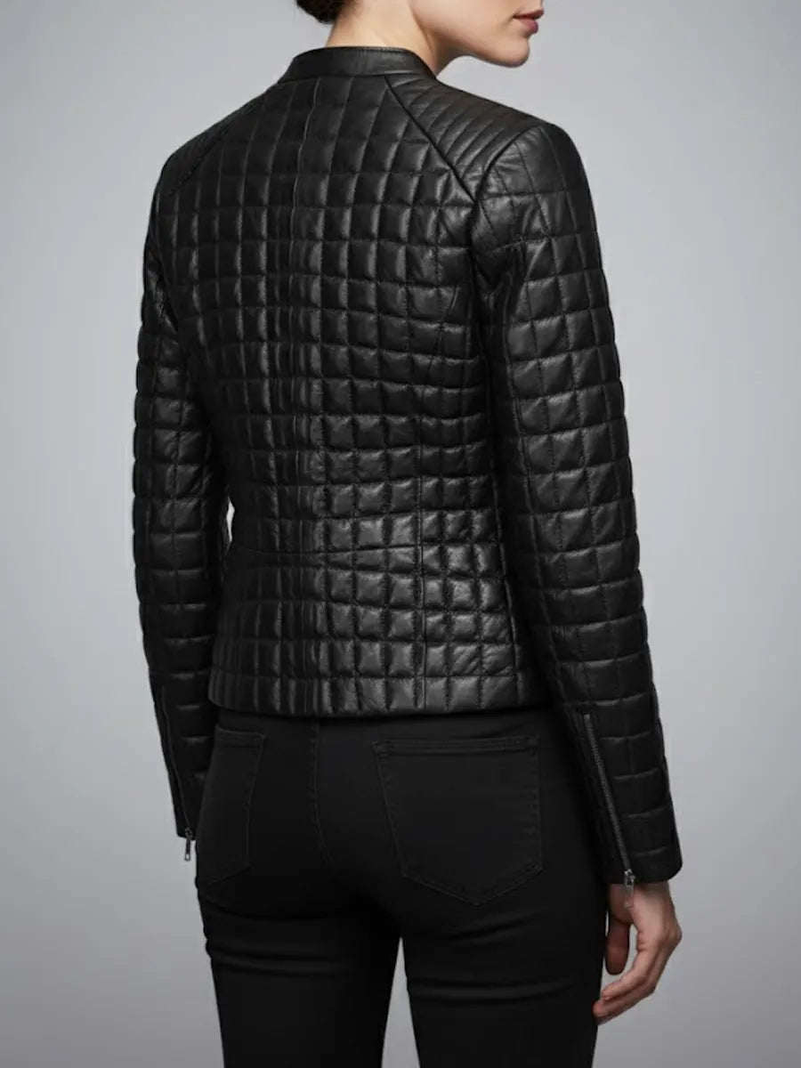Women's Black Quilted Leather Jacket
