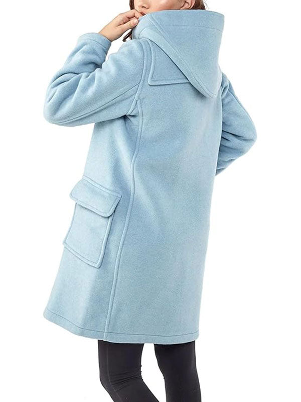 Womens Wool Duffle Blue Coat With Hood
