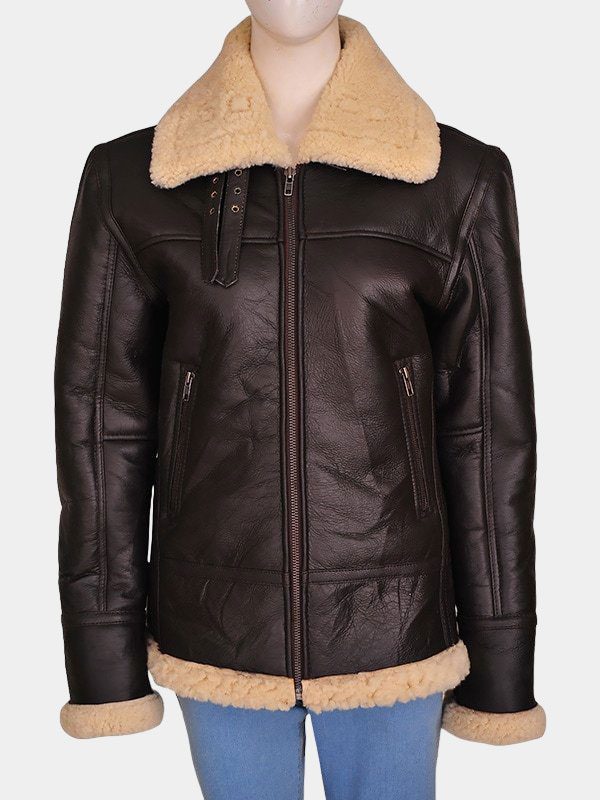 Women’s Brown Shearling Aviator Leather Jacket