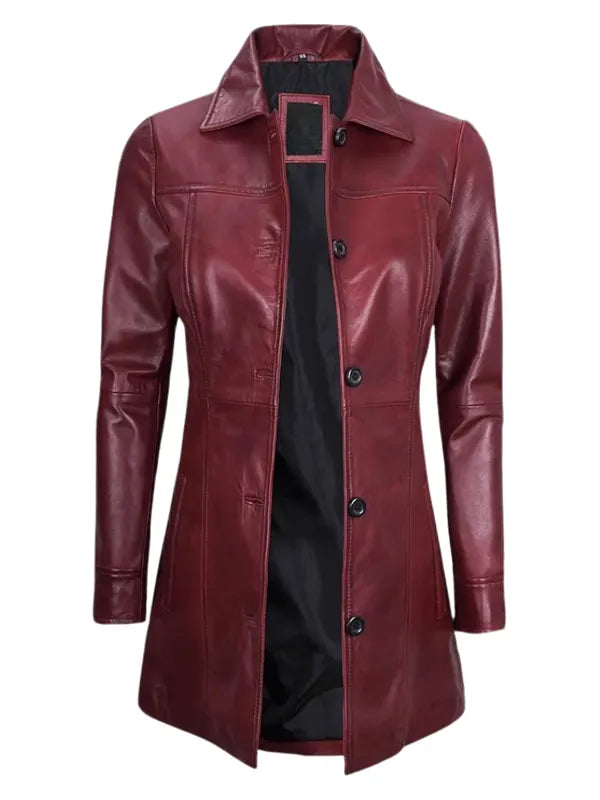 Women’s Maroon Leather Coat