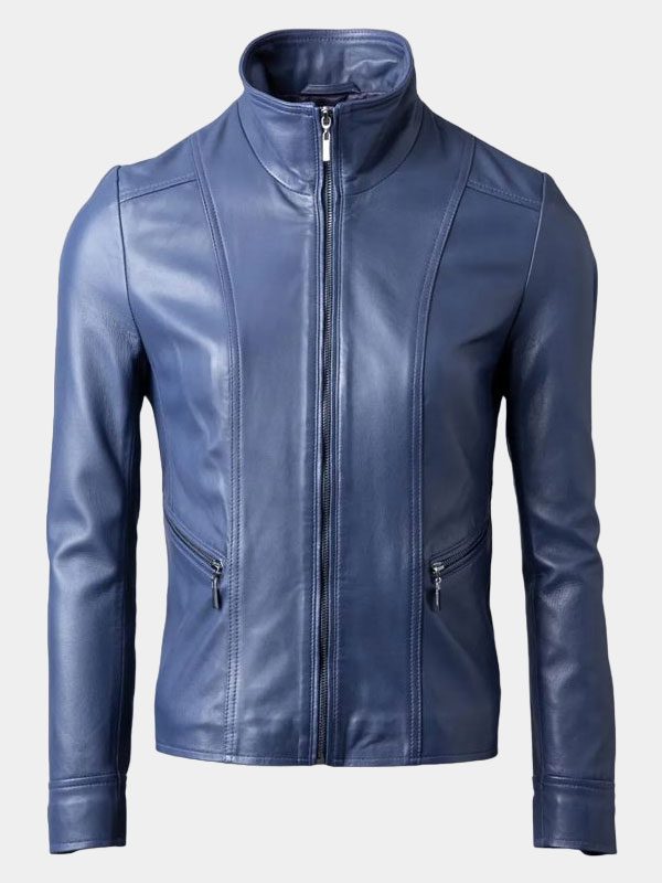 Women's Real Leather Blue Fashion Jacket
