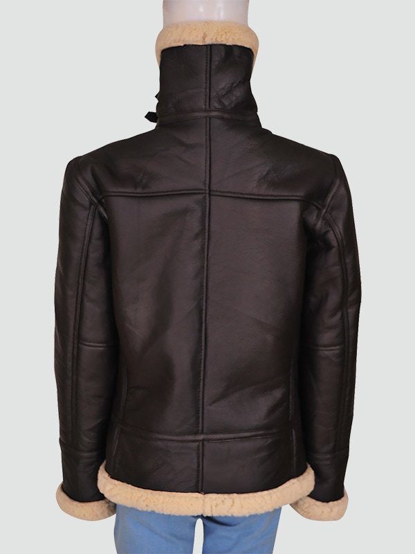 Women’s Shearling Aviator Bomber Brown Leather Jacket Back
