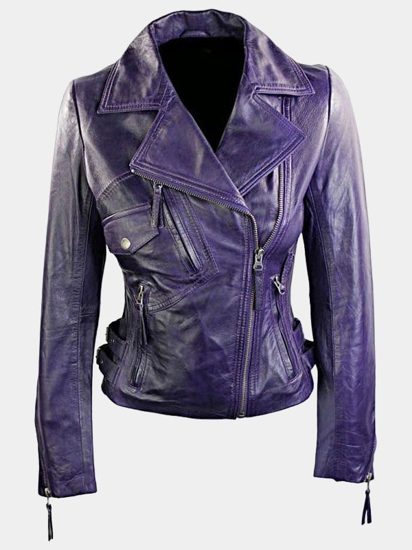 Women's Short Fitted Purple Leather Jacket