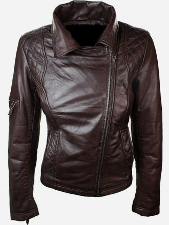 Womens Slim Fit Leather Jacket with Hood Chocolate Brown 1