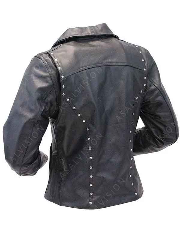 Womens Studded Black Genuine Leather Biker Jacket