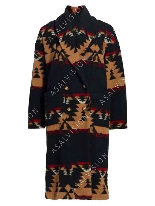 Yellowstone S05 Kelly Reilly Black Printed Wool Coat