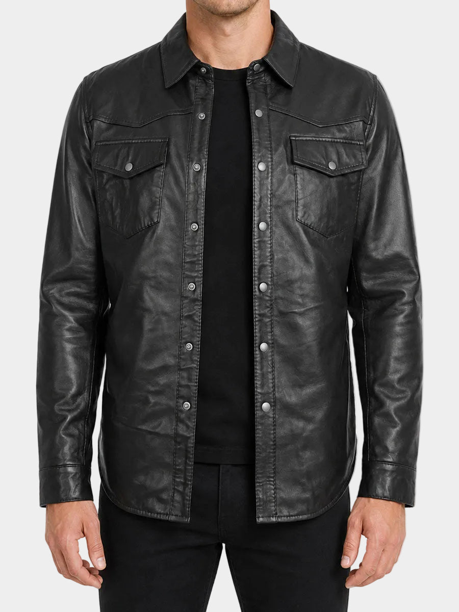 Zevran Black Lighweight Leather Shirt