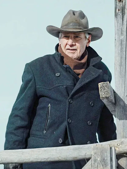 1923 2025 Harrison Ford Blue Wool Peacoat