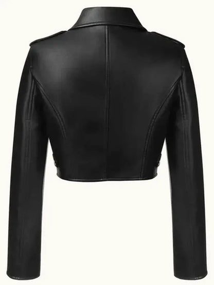 2025 Liv Morgan Hearts Leather Black Cropped Jacket