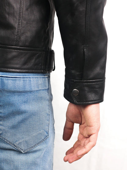 2025 Men’s Motorcycle Black Biker 100% Real Lambskin Leather Jacket