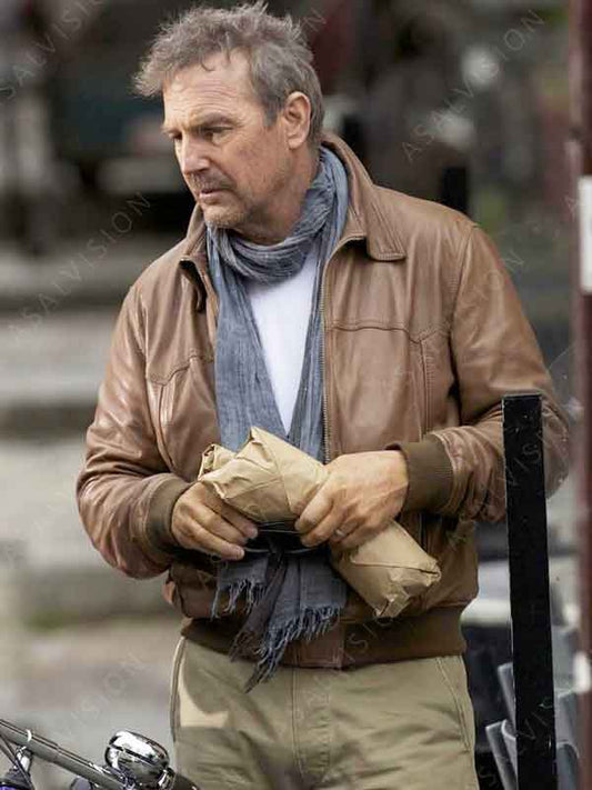 3 Days to Kill Kevin Costner Brown Leather Jacket