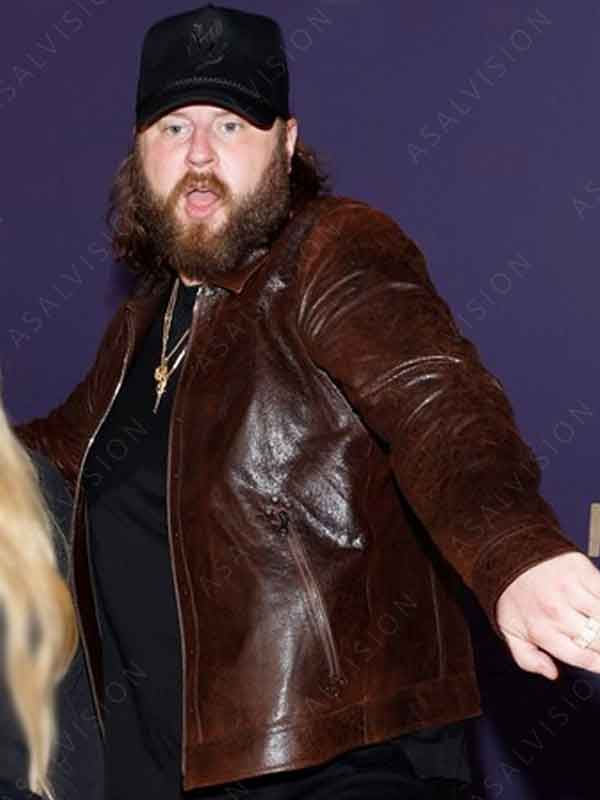 59th Annual Academy Of Country Music Awards 2024 Brown Waxed Leather Jacket