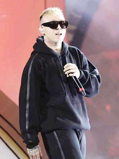 74th Sanremo Music Festival 2024 Lazza Black Oversized Hoodie