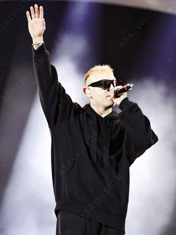 74th Sanremo Music Festival 2024 Lazza Black Oversized Pullover Fleece Hoodie