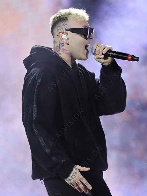 74th Sanremo Music Festival 2024 Lazza Black Oversized Pullover Hoodie