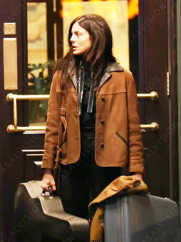 A Complete Unknown 2024 Monica Barbaro Brown Suede Leather Jacket