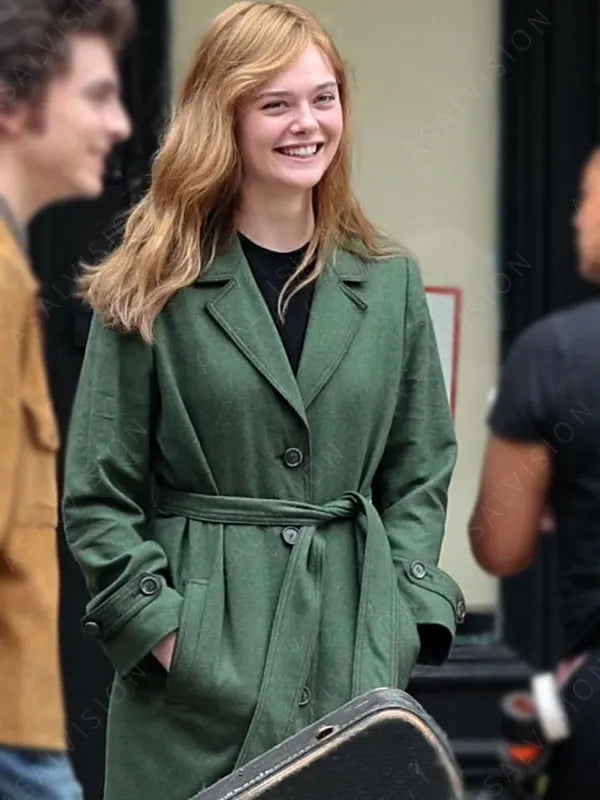 A Complete Unknown Elle Fanning Green Wool Coat