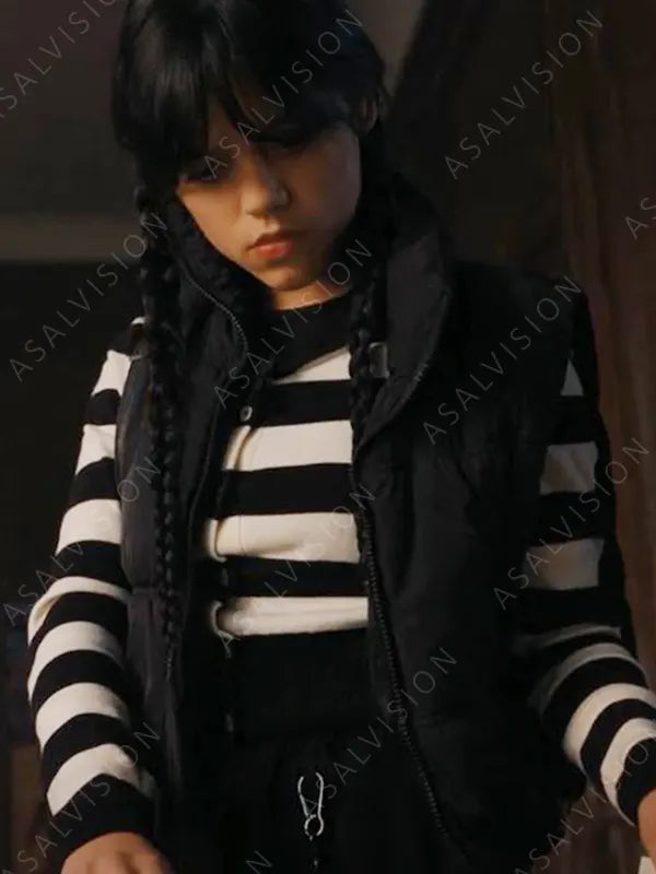 Addams Wednesday 2022 Jenna Ortega Puffer Black Vest