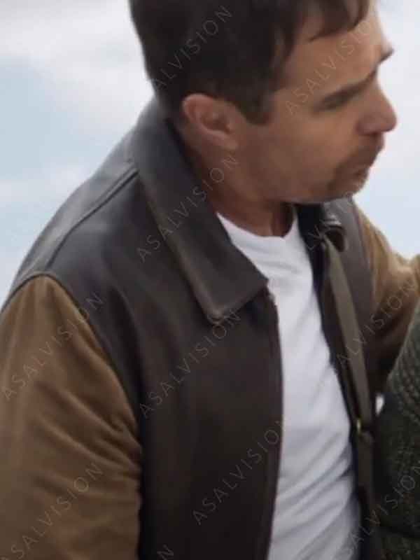 Aidan Wilde Argylle 2024 Sam Rockwell Brown Leather With Corduroy Sleeves Jacket