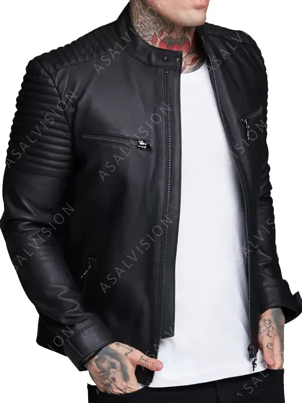 Aiden Black Biker Cafe Racer Motorcycle Fashion Leather Jacket