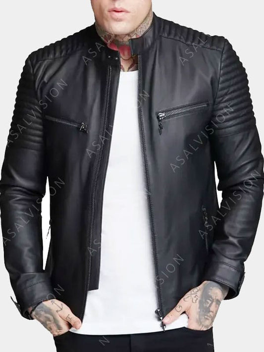 Aiden Black Fashion Leather Biker Jacket For Mens