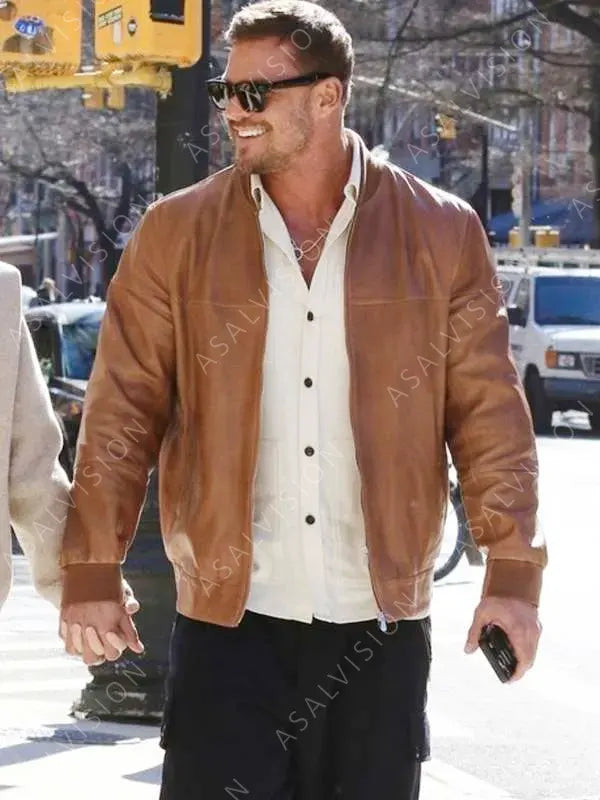 Alan Ritchson Movie Ordinary Angels 2024 Ed Schmitt Brown Waxed Leather Jacket