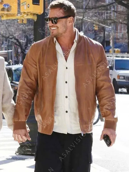 Alan Ritchson Movie Ordinary Angels 2024 Ed Schmitt Brown Waxed Leather Jacket