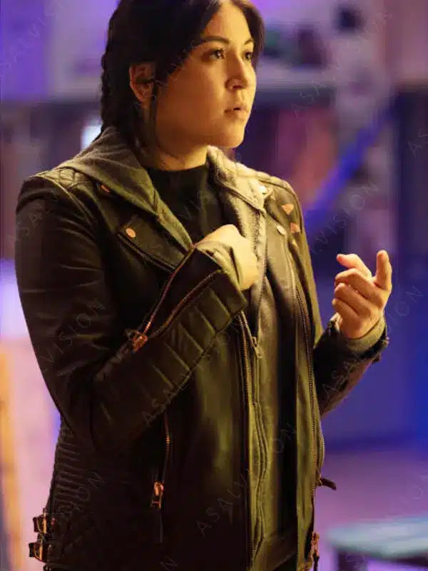 Alaqua Cox Echo 2023 Black Leather Zip-up Jacket