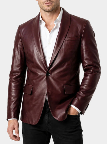 Aldric Shawl Collar Black Leather Blazer