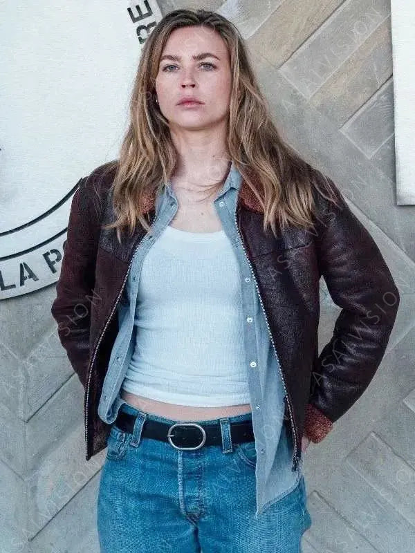 Alice Vidal Blood Coast (Pax Massilia) S01 Jeanne Goursaud Sherpa Maroon Leather Jacket