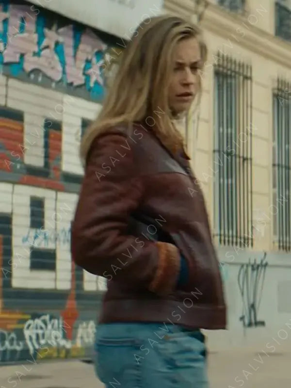 Alice Vidal (Pax Massilia) S01 Jeanne Goursaud Sherpa Maroon Leather Jacket