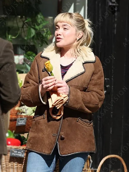 Almut We live in Time Florence Pugh Brown Suede Jacket