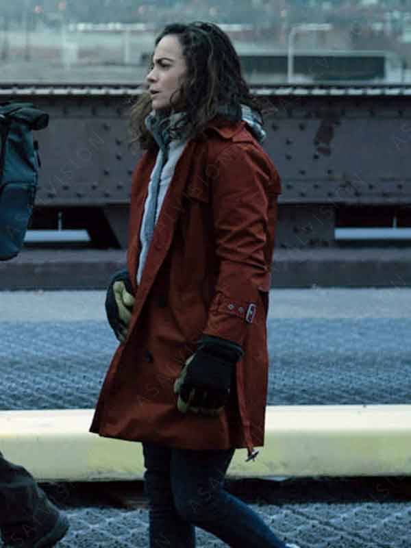 Amanda Lucas TV Series Dark Matter 2024 Alice Braga Maroon Trench Coat