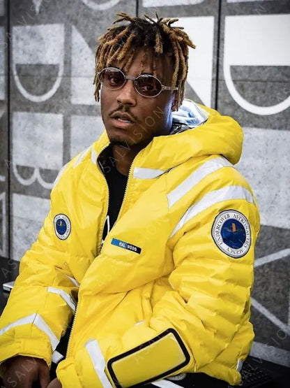 American Rapper Juice Wrld Yellow Hooded Puffer Jacket