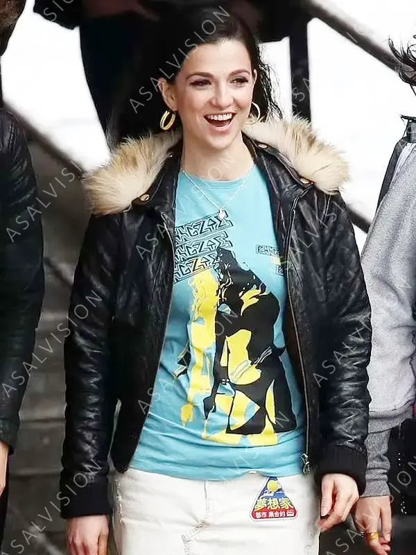 Amy Winehouse Movie Back To Black 2024 Black Fur Collar Leather Jacket