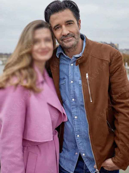 Andre Dubreuil Movie Crimes Of Fashion Killer Clutch 2024 Gilles Marini Brown Suede Jacket