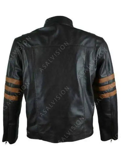 Andreas Brown Stripes Black Biker Leather Cafe Racer Moto Jacket For Mens