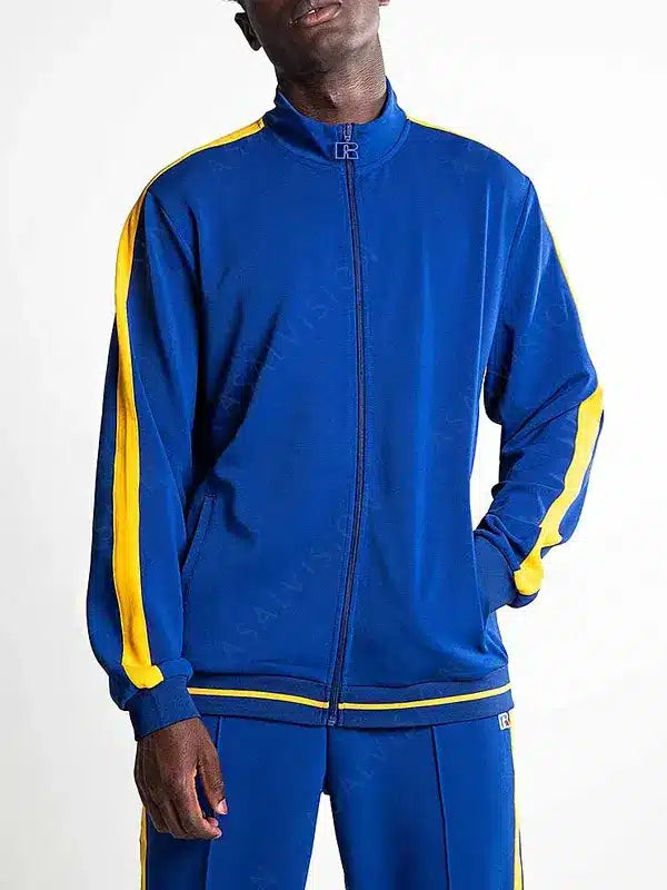 Angeles Striped Blue Track Unisex Fleece Jacket