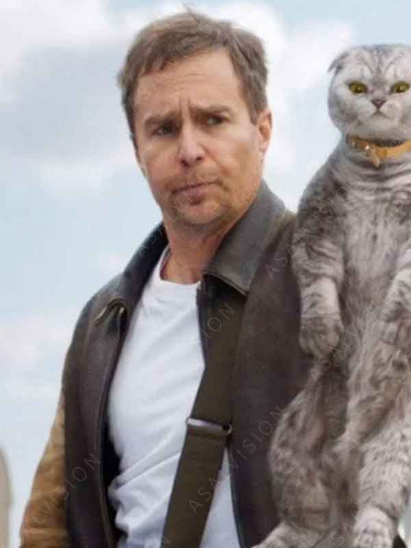 Argylle 2024 Sam Rockwell Brown Leather With Corduroy Sleeves Jacket