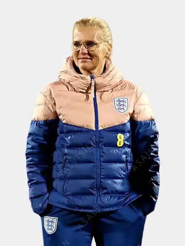 Asal Vision England National Football Team Lionesses Pink And Blue Puffer Jacket
