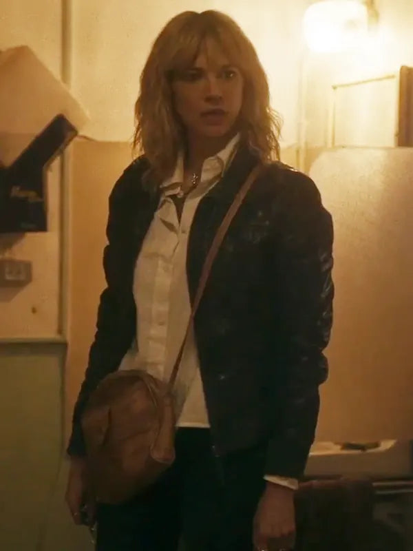 Asia Argento Interstate 2024 Anna Black Bomber Leather Jacket