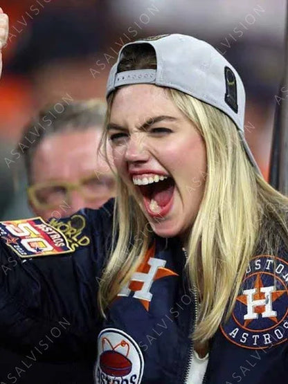 Astros Victory Parade Kate Upton World Series Bomber Jacket With Patches