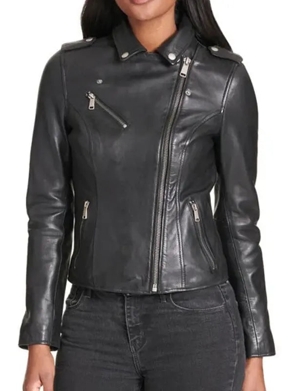Asymmetrical Motorcycle Biker Leather Jacket For Womens
