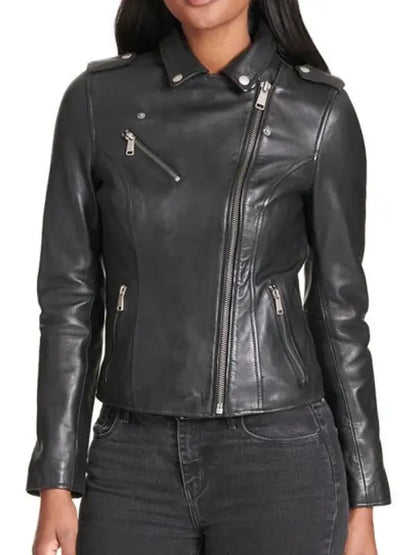Asymmetrical Motorcycle Biker Leather Jacket For Womens