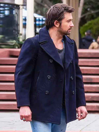 Atlas Corrigan Movie It Ends With Us 2024 Brandon Sklenar Blue Wool Peacoat