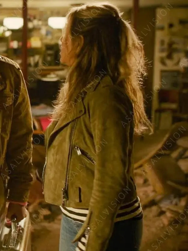 Audrey Spitz Murder Mystery 2 Jennifer Aniston Suede Leather Biker Jacket