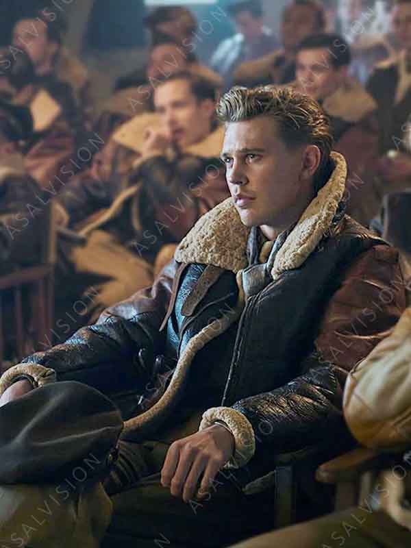 Austin Butler Masters Of The Air 2024 Maj. Gale ‘Buck’ Cleven Shearling Leather Jacket