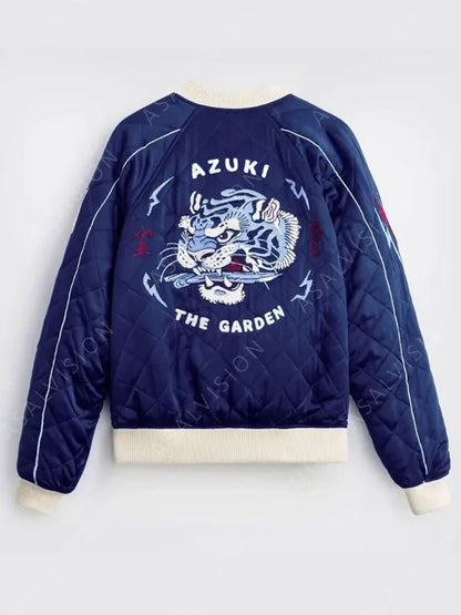 Azuki Twin Tigers The Garden Quilted Bomber Blue Jacket